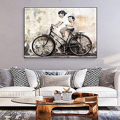 Banksy Art PóSter E Impresiones Figura Bicicleta Cuadro De Pared Street Graffiti Art Lienzo Pintura Salon De Estar Hogar Dormitorio Decoracion De Pared 50x70cm Sin Marco