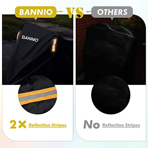 BANNIO Funda Moto,210D Oxford Funda Protector Cubierta de la Motocicleta con Banda Reflectante, Impermeable A Prueba de UV Resistente al Viento Lluvia Nieve Cubre Moto,Funda para Moto XXL 245cm,Negro