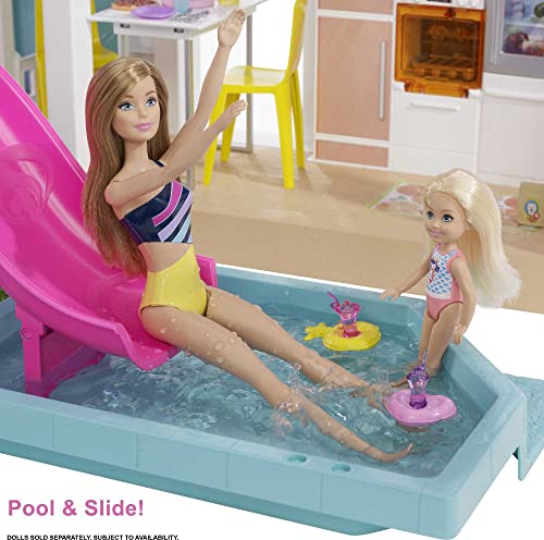 Barbie Casa de Muñecas Dreamhouse - Con Piscina, Tobogán y Ascensor - Luces y Sonido - 75+ Piezas - 104 x 109 cm - Regalo para Niños de 3-7 Años