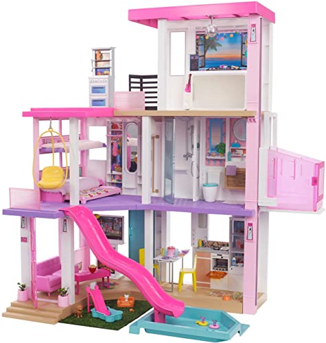 Barbie Casa de Muñecas Dreamhouse - Con Piscina, Tobogán y Ascensor - Luces y Sonido - 75+ Piezas - 104 x 109 cm - Regalo para Niños de 3-7 Años