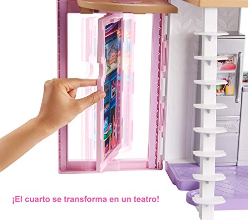 Barbie Casa de Muñecas Malibú - Casa Transformable de 2 Plantas con 6 Habitaciones - Más de 25 Piezas - Ancho: 60 cm - Regalo para Niños de 3+ Años