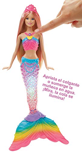 Barbie Dreamtopia, muñeca Sirena Luces de Arcoíris, regalo para niñas y niños 3-9 años (Mattel DHC40)