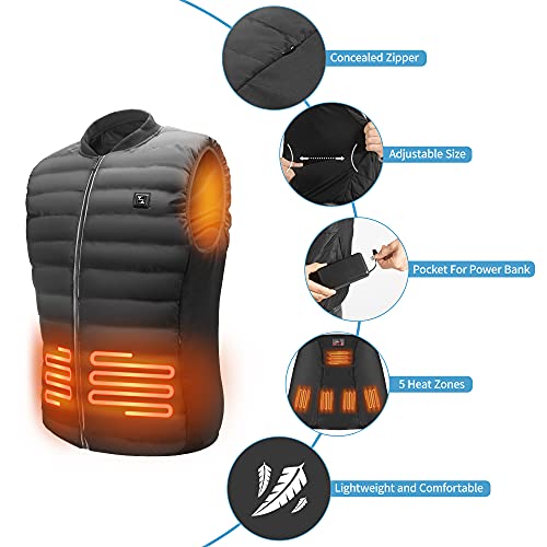 Barrjee Chaleco Térmico Electrico para Hombre, Chaleco Calefactable Eléctrico USB con Temperatura Ajustable, Chaqueta Invierno Lavable para Camping Senderismo Esquí Pesca(Batería No) (Gris, xl)