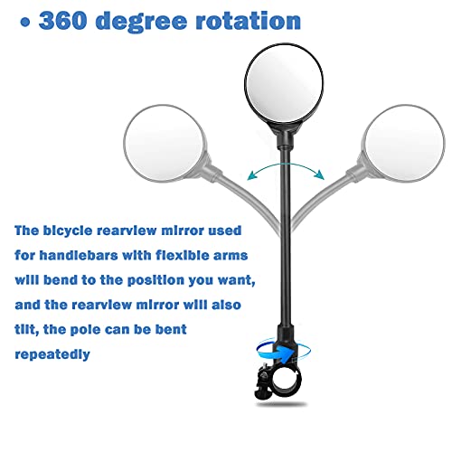 Basetousual 2 piezas de Espejo de Bicicleta, Espejo Retrovisor para Manillar de Bicicleta, Espejo de Bicicleta Ajustable Giratorio de 360 ​​°, Apto para Bicicletas y Bicicletas Eléctricas
