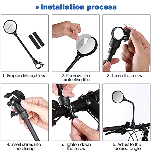 Basetousual 2 piezas de Espejo de Bicicleta, Espejo Retrovisor para Manillar de Bicicleta, Espejo de Bicicleta Ajustable Giratorio de 360 ​​°, Apto para Bicicletas y Bicicletas Eléctricas