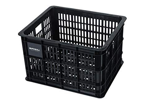 Basil Crate M Caja de Bicicleta para el portaequipajes de la Rueda Delantera, Unisex Adulto, Negro, 40 cm x 33 cm x 25 cm