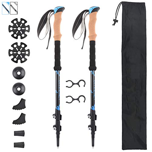 Bastones de senderismo Nordic Ultra Light Trekking ajustables Quick Flip-Lock 7075 de aluminio, ajustables 110-130 cm, mangos ergonómicos preformados, 2 unidades, color azul