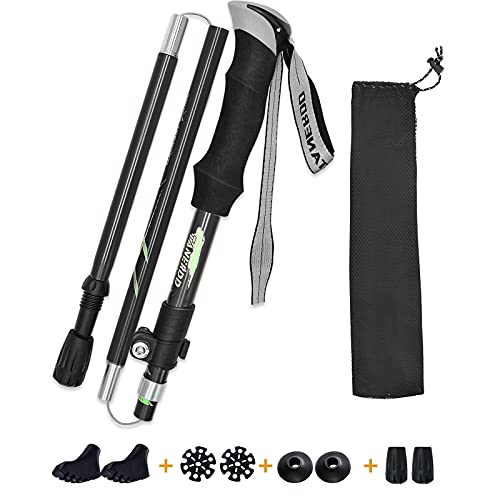 Bastones Trekking JINPXI, Baston de Senderismo Plegables 1 Pack, Longitud Ampliada 110-130cm, Bastones Trail Running Aluminio 7075 y Espuma EVA,Bastones Marcha Nordica para Caminar y Acampar Negro