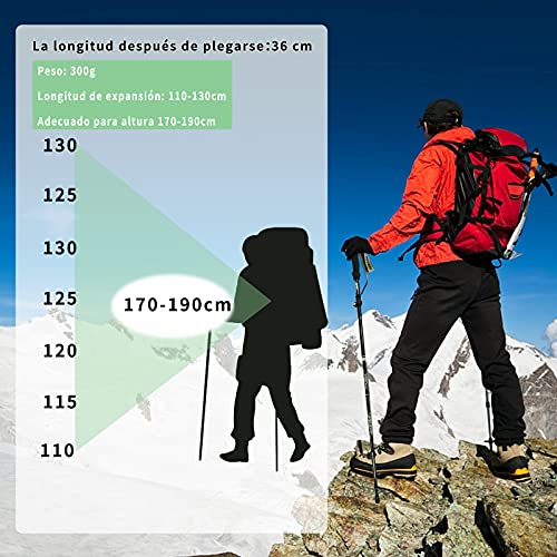 Bastones Trekking JINPXI, Baston de Senderismo Plegables 1 Pack, Longitud Ampliada 110-130cm, Bastones Trail Running Aluminio 7075 y Espuma EVA,Bastones Marcha Nordica para Caminar y Acampar Negro