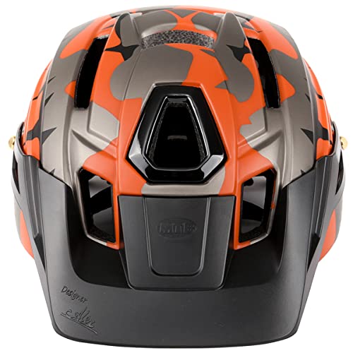 BAT FOX Casco de Bicicleta de montaña para Adultos Casco Ligero de Ciclismo MTB con dial de Ajuste Luz Trasera Casco de Bicicleta (Naranja Titanio, Adulto (58-61 CM))