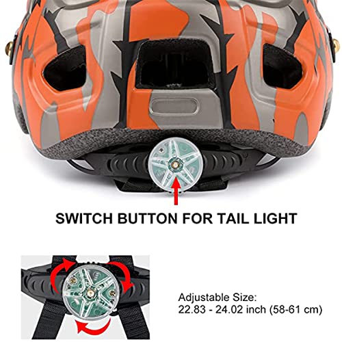 BAT FOX Casco de Bicicleta de montaña para Adultos Casco Ligero de Ciclismo MTB con dial de Ajuste Luz Trasera Casco de Bicicleta (Naranja Titanio, Adulto (58-61 CM))