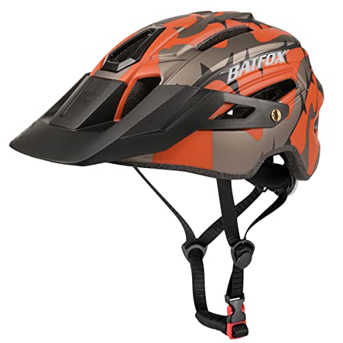 BAT FOX Casco de Bicicleta de montaña para Adultos Casco Ligero de Ciclismo MTB con dial de Ajuste Luz Trasera Casco de Bicicleta (Naranja Titanio, Adulto (58-61 CM))