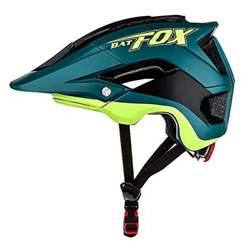 BAT FOX Casco de Ciclismo General para Hombres y Mujeres Adultos, Casco de Bicicleta de Montaña de Tamaño Ajustable de 56-62 cm con Visera Solar Desmontable (Verde Oscuro)