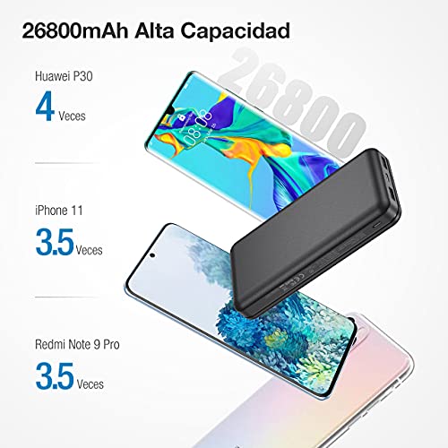 Batería Externa 26800mAh Power Bank con 2 Salida y 2 Entrada Cargador Movil Portátil Compatible con para Xiaomi Redmi Samsung Huawei y más Smartphone