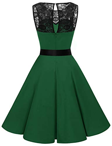 Bbonlinedress Vestido Mujer Corto Fiesta Boda Encaje Sin Mangas Dark Green M