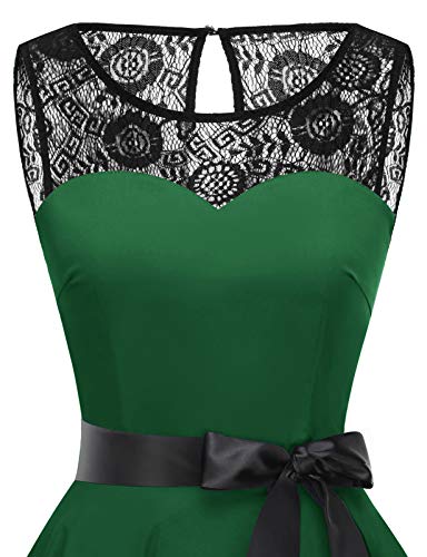 Bbonlinedress Vestido Mujer Corto Fiesta Boda Encaje Sin Mangas Dark Green M