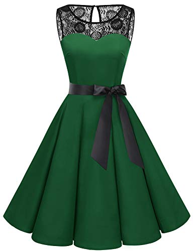 Bbonlinedress Vestido Mujer Corto Fiesta Boda Encaje Sin Mangas Dark Green M