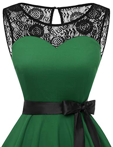 Bbonlinedress Vestido Mujer Corto Fiesta Boda Encaje Sin Mangas Dark Green M