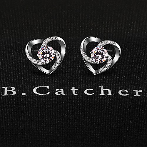 B.Catcher Pendientes Mujer corazón Plata de Ley 925 ''Amor a Primera Vista'' con San Valentín Regalo Originales