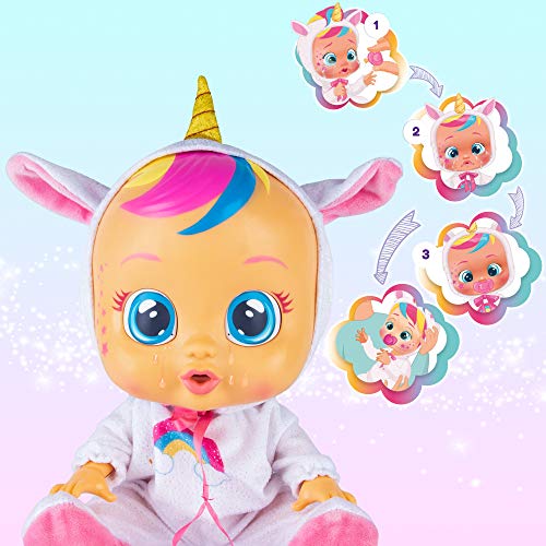 BEBÉS LLORONES Fantasy Dreamy Unicornio | Muñeca interactiva que llora de verdad con chupete y pijama - Muñeco para niñas y niños +18 Meses