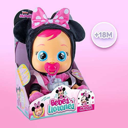 BEBÉS LLORONES Minnie | Muñeca interactiva que Llora de verdad con Chupete y Pijama de Minnie - Juguete muñeco para niñas y niños +18 Meses