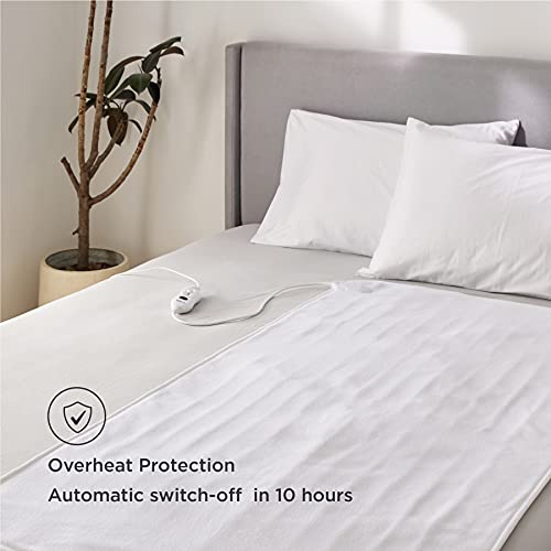 Bedsure Calienta Camas Electrico Individual - Calientacamas 90 Eléctrica Calentador, Manta Calefactora Cubrecolchon Termica Electric Blanket 150x80 Pequeña Lavable Apagado Automático, Blanco