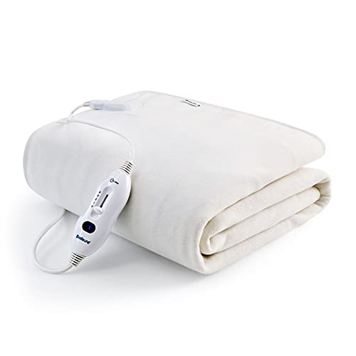 Bedsure Calienta Camas Electrico Individual - Calientacamas 90 Eléctrica Calentador, Manta Calefactora Cubrecolchon Termica Electric Blanket 150x80 Pequeña Lavable Apagado Automático, Blanco