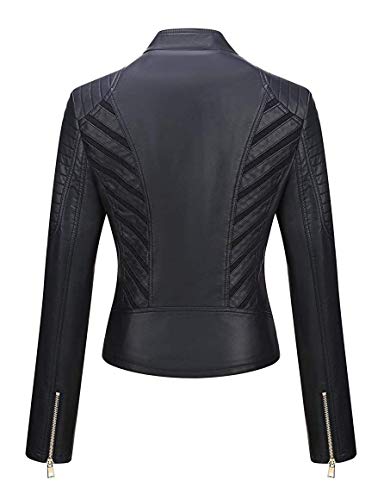 BELLIVERA Chaqueta de Cuero PU para Mujer(3 colores), Chaqueta con Bolsillos con Cremallera, Chaqueta corta Para el Otoño, Primavera, Negro, XXL