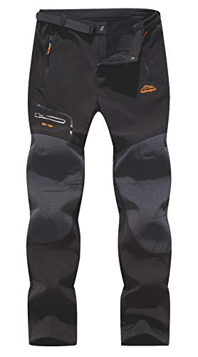 BenBoy Pantalones de Nieve Montaña Hombre Impermeables Invierno Calentar Pantalones Trekking Escalada Senderismo Esquiar Softshell (L, Negro)