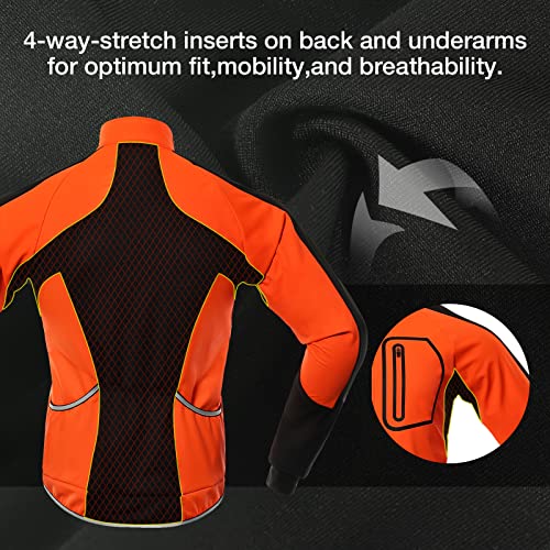 BERGRISAR Chaqueta Ciclismo Hombre Invierno Ropa Impermeable Polar Softshell Abrigo Hombre Chaqueta MTB de Motorista BG011, Naranja , Large