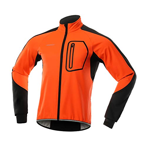 BERGRISAR Chaqueta Ciclismo Hombre Invierno Ropa Impermeable Polar Softshell Abrigo Hombre Chaqueta MTB de Motorista BG011, Naranja , Large