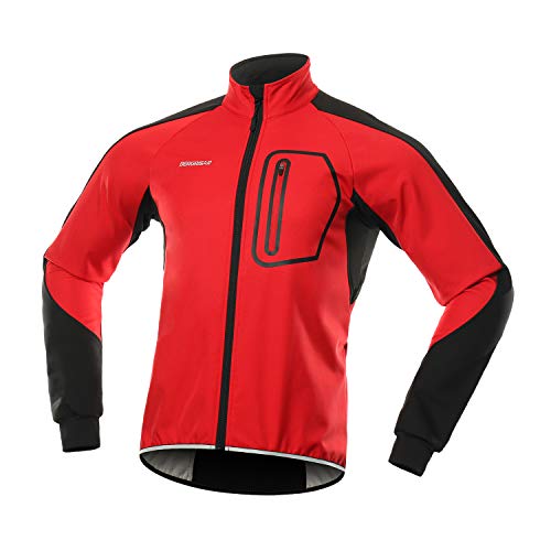 BERGRISAR Chaqueta Ciclismo Hombre Invierno Ropa Impermeable Polar Softshell Abrigo Hombre Chaqueta MTB de Motorista BG011, Rojo, Large