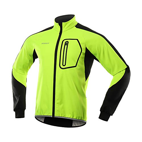 BERGRISAR Chaqueta Ciclismo Hombre Invierno Ropa Impermeable Polar Softshell Abrigo Hombre Chaqueta MTB de Motorista BG011, Verde , Large