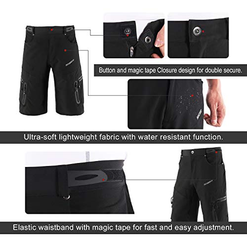 BERGRISAR - Pantalones cortos de ciclismo para hombre, ideales para MTB y bicicletas de montaña, bolsillos con cremallera (1806BG) - negro - Medium