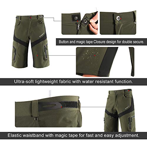 BERGRISAR - Pantalones cortos de ciclismo para hombre, ideales para MTB y bicicletas de montaña, bolsillos con cremallera (1806BG) - verde - Medium