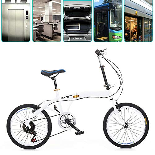 Berkalash Bicicleta plegable de 20 pulgadas, 7 velocidades, plegable, para hombre, mujer, niño, color blanco, doble freno en V