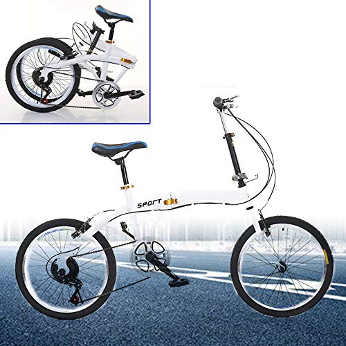 Berkalash Bicicleta plegable de 20 pulgadas, 7 velocidades, plegable, para hombre, mujer, niño, color blanco, doble freno en V