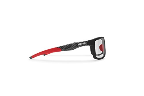 BERTONI Gafas Deportivas Fotocromaticas de Ciclismo Carrera Moto Running Esquí Envolventes a Prueba de Viento - Alien F Italy (Rojo/Carbono)