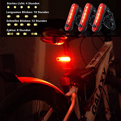 BERYCH Faro trasero para bicicleta, juego de 3 luces LED para bicicleta, 4 modos de iluminación USB, recargable IPX4, impermeable, seguridad usada para ciclismo, montaña o casco