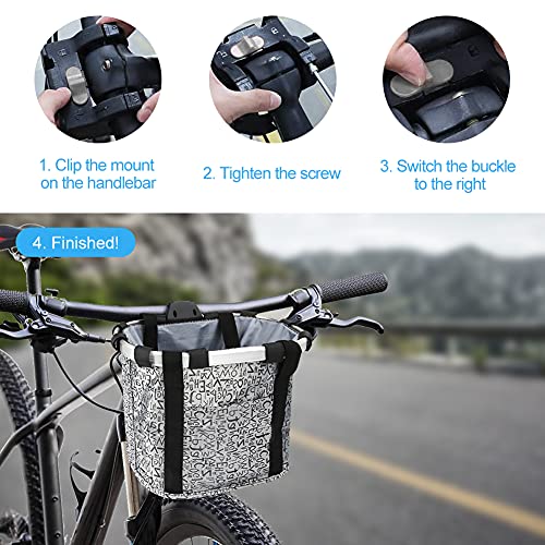 Bestcool Cesta Plegable para Bicicleta, Cesta Delantera Negra para Bicicleta, Bolsas Desmontables para Bicicleta para manillares, Porta Mascotas de aleación de Aluminio con Cierre de cordón(Gris)