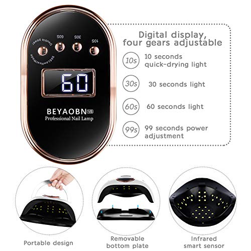 BEYAOBN Lampara LED Uñas 168W Profesional Secador de Uñas LED UV Lampara Uñas Gel Semipermanentes Maquina Uñas Luz Lamp con Sensor Automatico,4 Temporizadores Manicura/Pedicure Nail Art Hogar el Salón