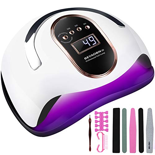 BEYAOBN Lampara LED Uñas 168W Profesional Secador de Uñas LED UV Lampara Uñas Gel Semipermanentes Maquina Uñas Luz Lamp con Sensor Automatico,4 Temporizadores Manicura/Pedicure Nail Art Hogar el Salón