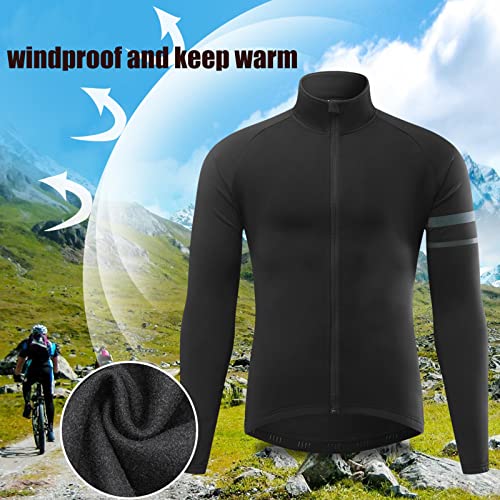 Beylore Maillot Ciclismo Hombre Invierno Manga Larga Maillots Bici Hombre MTB Térmico Impermeable Reflectante Transpirable Ropa Ciclismo con Cremallera Completa y 3 Bolsillos Traseros,Azul,XXL