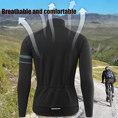 Beylore Maillot Ciclismo Hombre Invierno Manga Larga Maillots Bici Hombre MTB Térmico Impermeable Reflectante Transpirable Ropa Ciclismo con Cremallera Completa y 3 Bolsillos Traseros,Azul,XXL