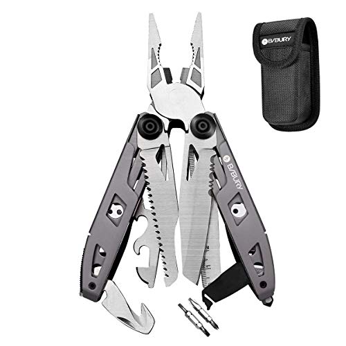 Bibury Multiherramienta de Alicates, 18 en 1 Multitools, Herramienta multiusos de diseño con mango de titanio,Multi Tool Ideal para la supervivencia en el exterior, Camping, Hogar, Reparación