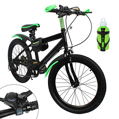 Bicicleta de montaña de 20 pulgadas, para niños, de ciudad, con freno de doble disco, para deportes al aire libre, color verde