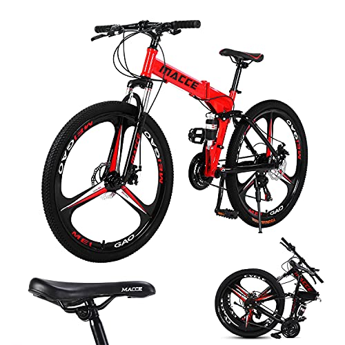 Bicicleta de montaña para adultos, ruedas 3 radios de 26 pulgadas, bicicleta montaña plegable hombre y mujer, bicicleta montaña de freno disco dual 27 velocidades, marco acero ligero fuerte (rojo)