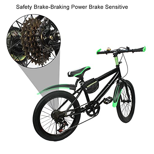 Bicicleta de montaña para niños y jóvenes, con doble freno de disco, verde, 20 pulgadas, 6 velocidades