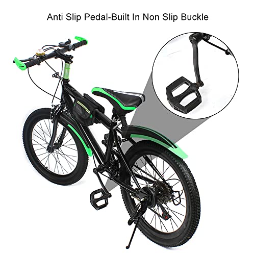 Bicicleta de montaña para niños y jóvenes, con doble freno de disco, verde, 20 pulgadas, 6 velocidades