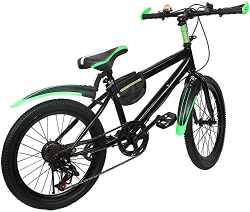 Bicicleta de montaña para niños y jóvenes, con doble freno de disco, verde, 20 pulgadas, 6 velocidades